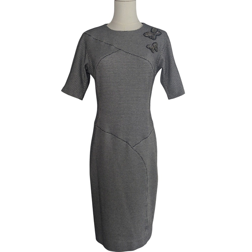 Rickie‎ Freeman Teri Jon Black White Geometric Knit Butterfly Sheath Dress 4